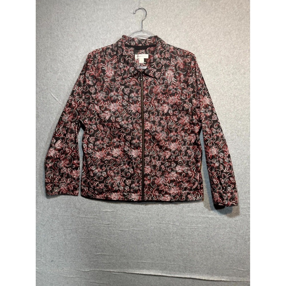 Christopher‎ & Banks Zip-Up Floral  Light Cotton Jacket Women's Red-Black Large